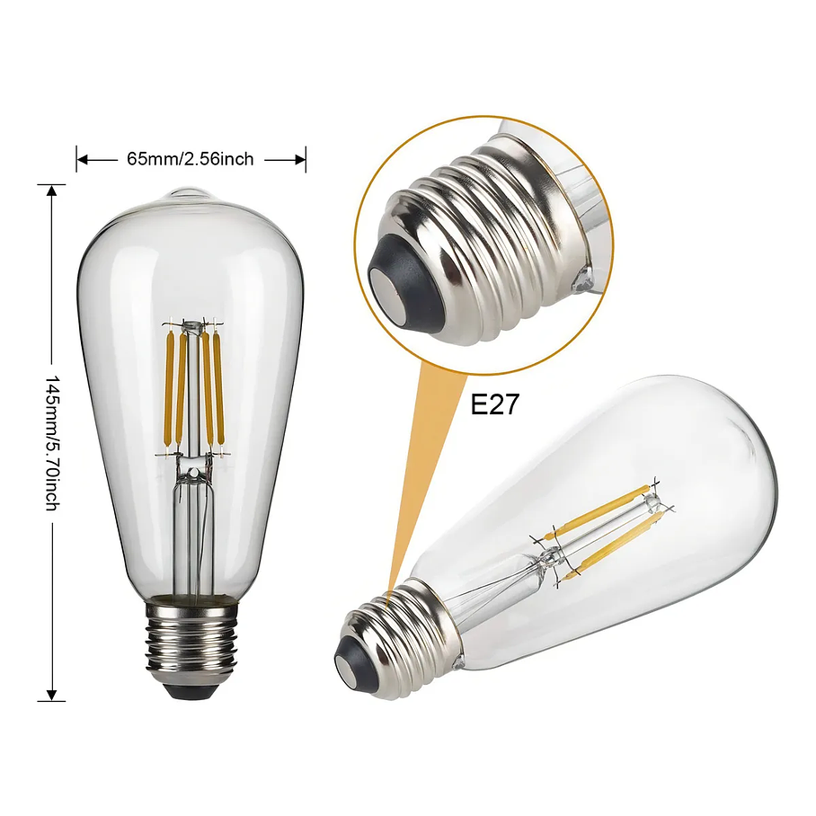 Ampolleta Led Vintage Filamento 4w E27 Luz Fria 6500k Blanco Frío 2
