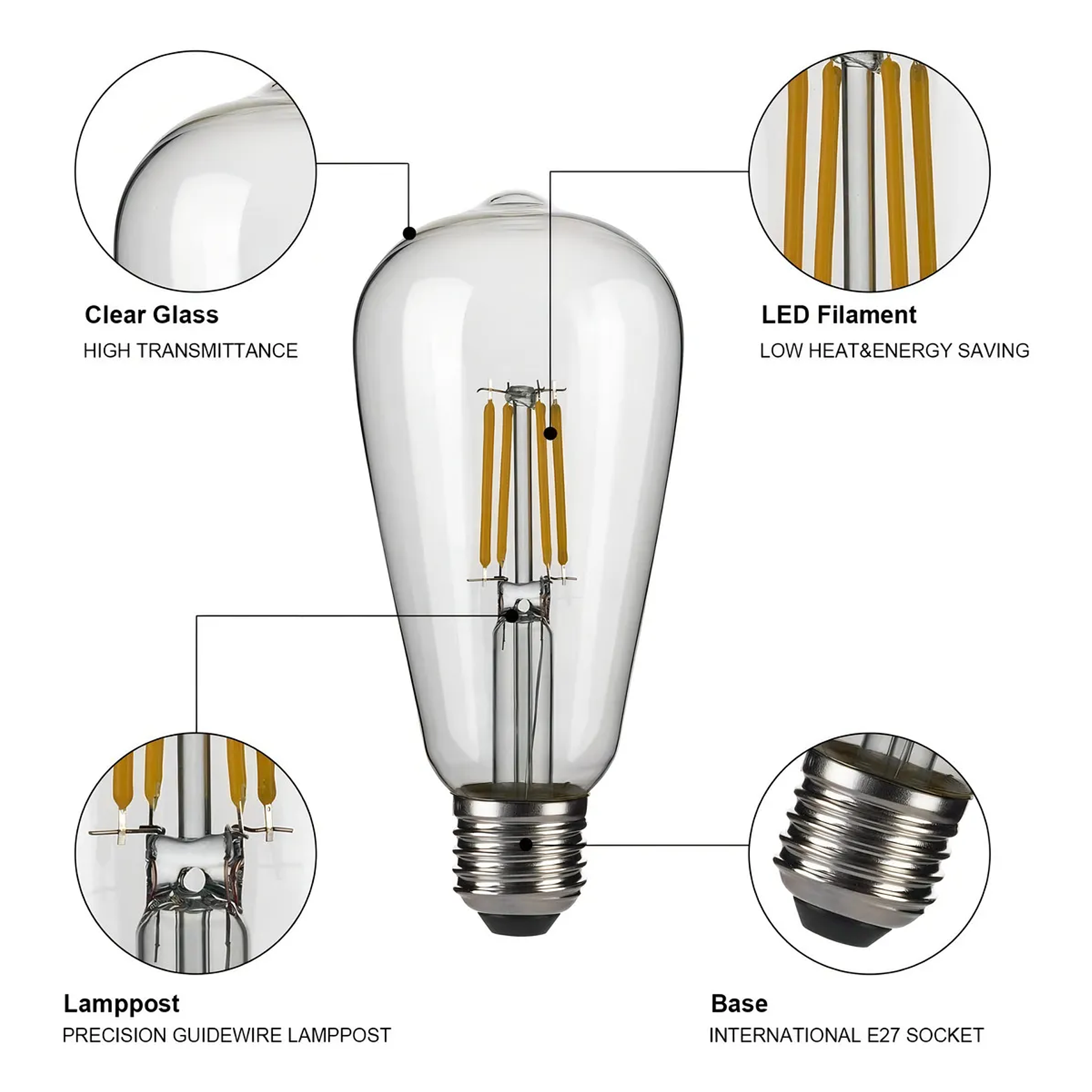 Ampolleta Led Vintage Filamento 4w E27 Luz Fria 6500k Blanco Frío 5