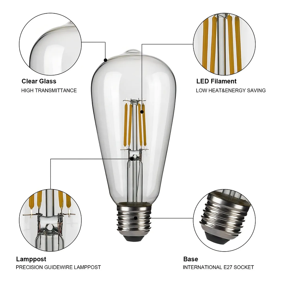 Ampolleta Led Vintage Filamento 4w E27 Luz Fria 6500k Blanco Frío 5