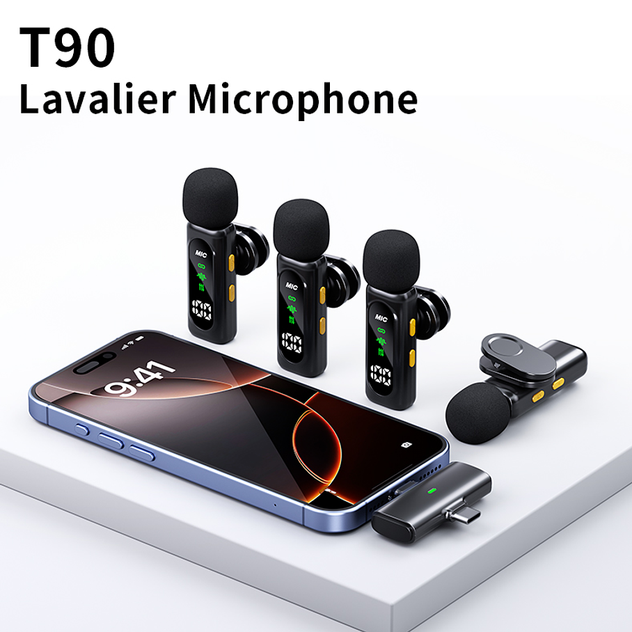 Micrófono Lavalier Portátil 4 En 1 T90 De Alta Calidad Micrófono Lavalier Ligero Con 4 Micrófonos Pantalla Digital Y Cancelación De Ruido 4