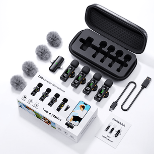 Micrófono Lavalier Portátil 4 En 1 T90 De Alta Calidad Micrófono Lavalier Ligero Con 4 Micrófonos Pantalla Digital Y Cancelación De Ruido