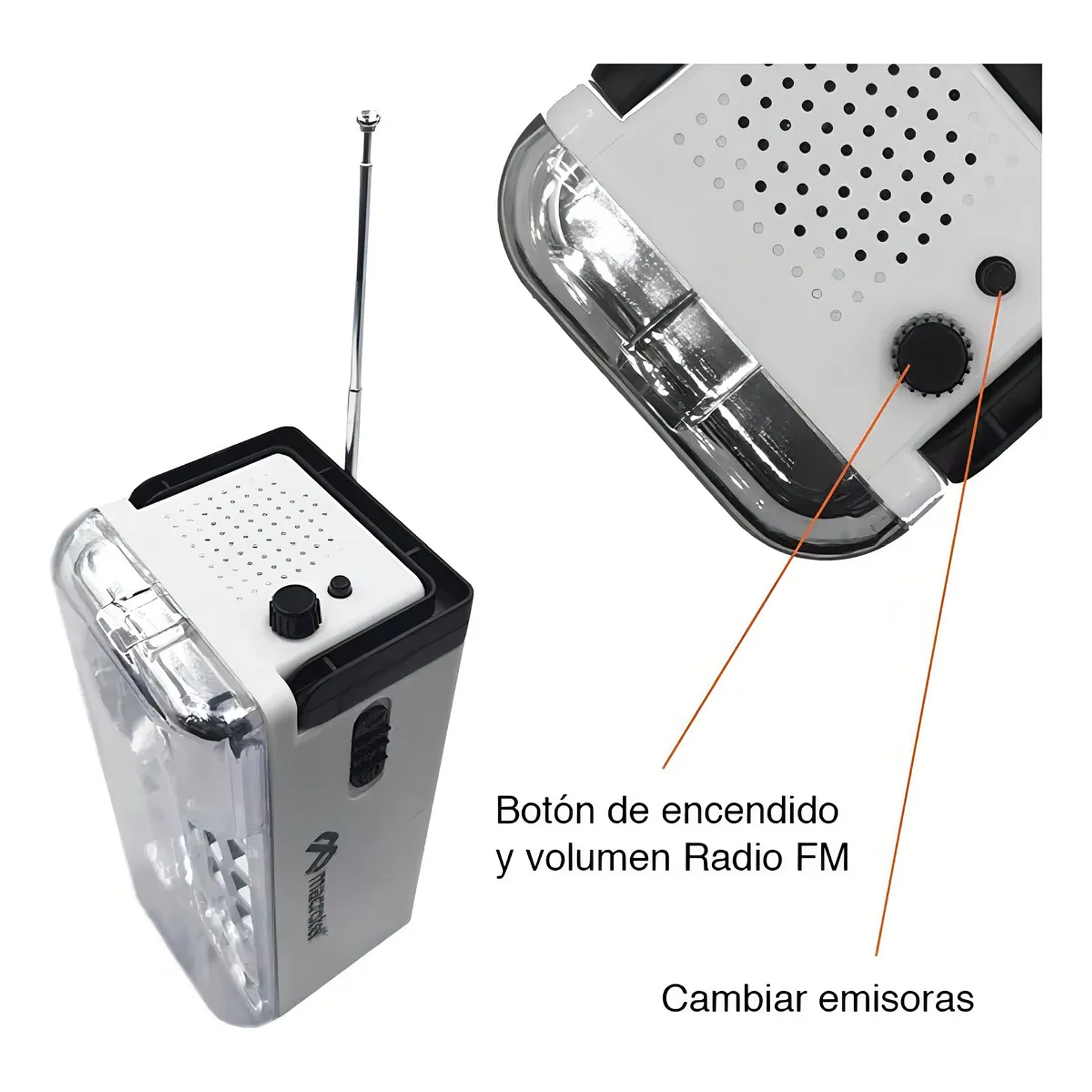 Linterna Y Foco De Emergencia 24 Led Con Radio Macrotel Color Blanco 4