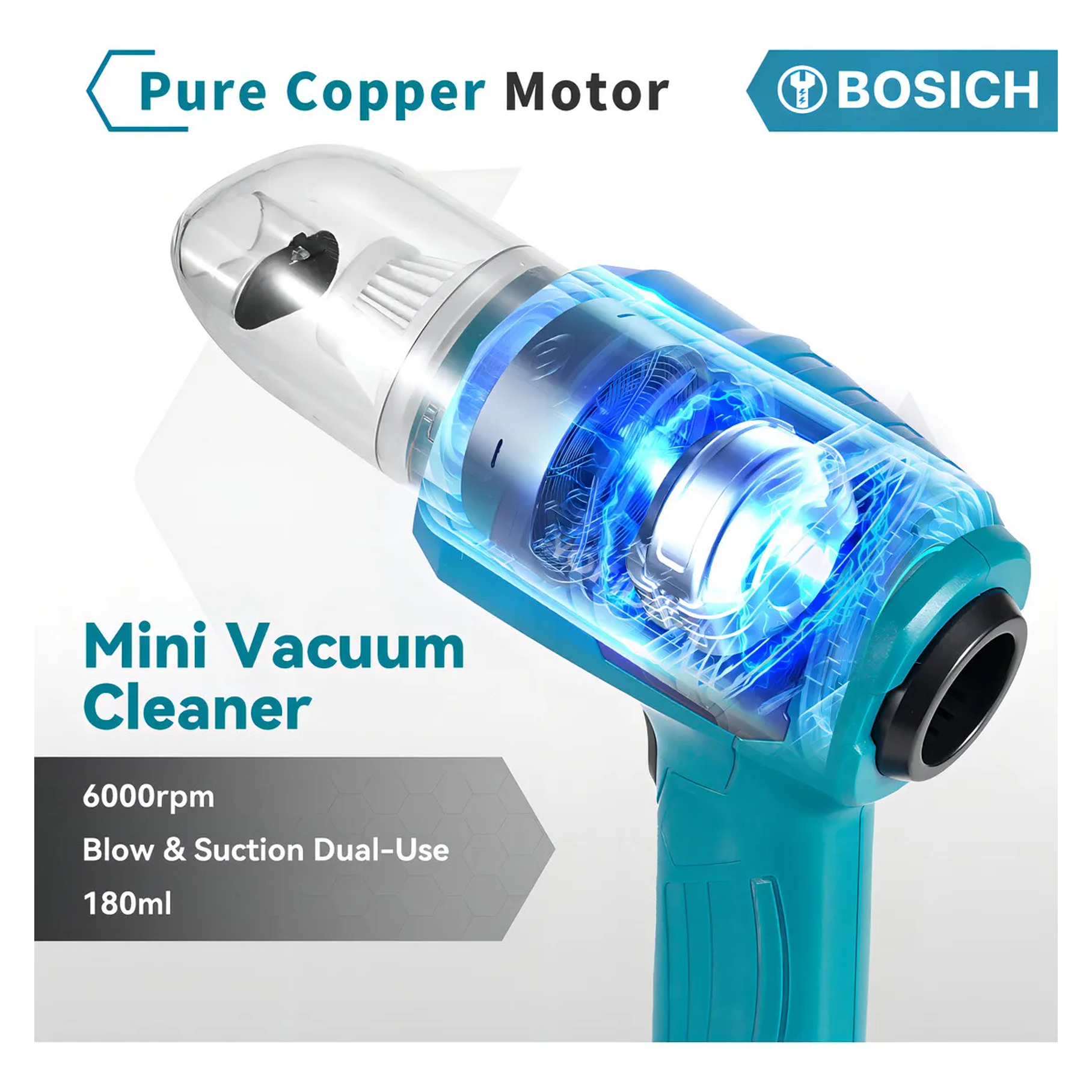 Aspiradora Y Sopladora De Mano Inalámbrico, Multifuncional Siete En Uno, Portatil Potente Aspiradora Para Auto 9800pa 120w, Seco Y Húmedo, Batería Recargable 4.0ah Para Oficina, Hogar Y Coche 4