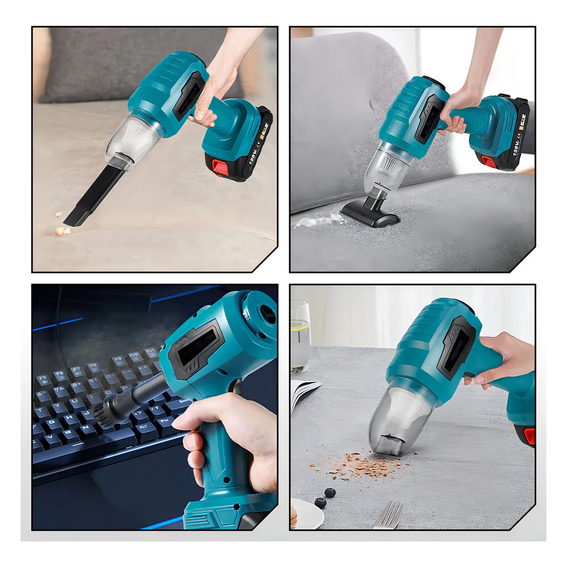 Aspiradora Y Sopladora De Mano Inalámbrico, Multifuncional Siete En Uno, Portatil Potente Aspiradora Para Auto 9800pa 120w, Seco Y Húmedo, Batería Recargable 4.0ah Para Oficina, Hogar Y Coche 5