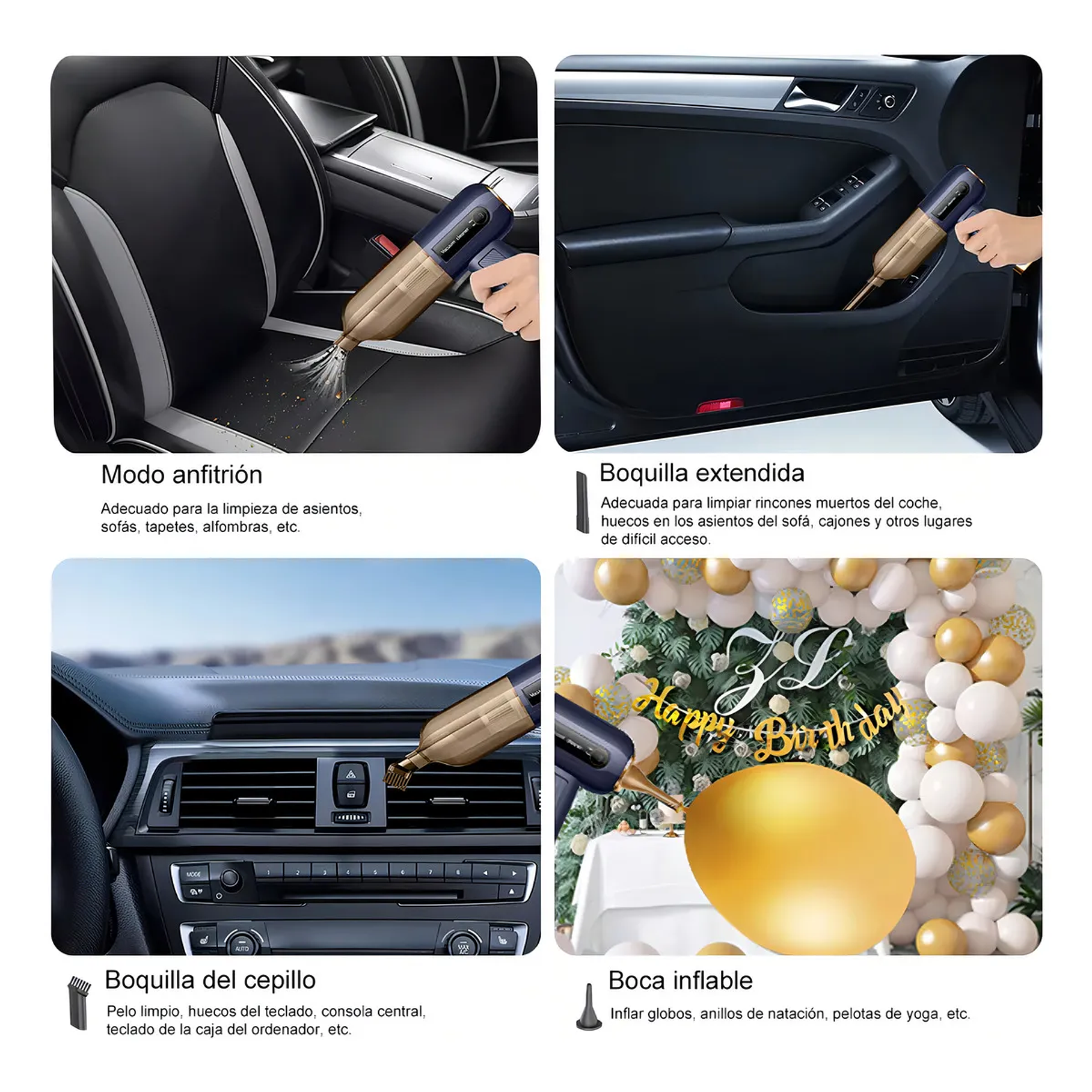 Aspiradora Y Sopladora De Mano Inalámbrico, Multifuncional Siete En Uno, Portatil Potente Aspiradora Para Auto 9800pa 120w, Seco Y Húmedo, Batería Recargable 4.0ah Para Oficina, Hogar Y Coche 6