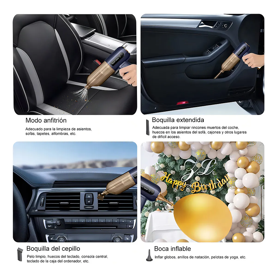 Aspiradora Y Sopladora De Mano Inalámbrico, Multifuncional Siete En Uno, Portatil Potente Aspiradora Para Auto 9800pa 120w, Seco Y Húmedo, Batería Recargable 4.0ah Para Oficina, Hogar Y Coche 6