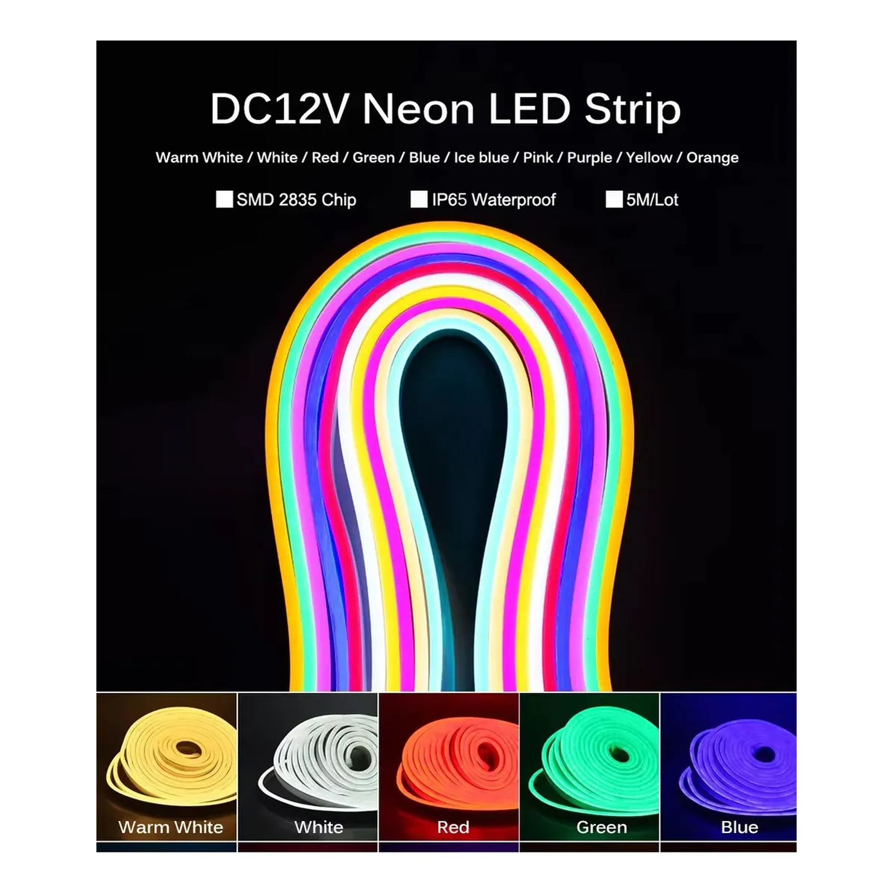 Cinta Neon Led Blanco Frío 12V IP64 5m 90 LEDs por Metro Tira 3