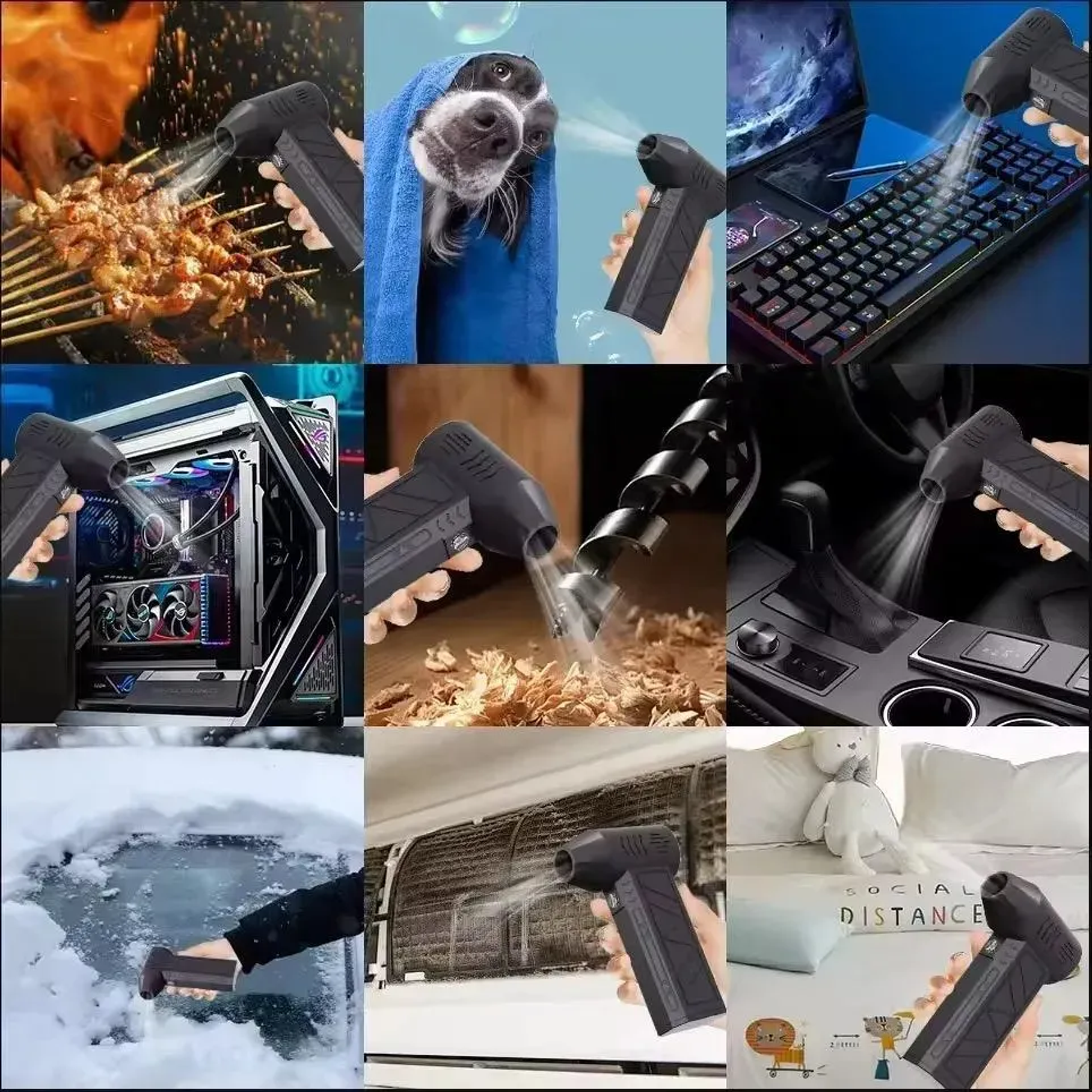 Aspiradora Sopladora Recarga Usb Luz Mini Jet Fan Accesorios Negro Turbo Mini Soplador 6