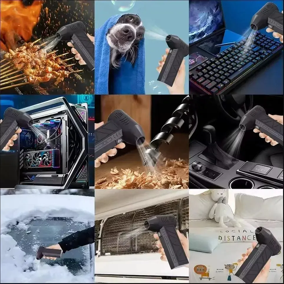 Aspiradora Sopladora Recarga Usb Luz Mini Jet Fan Accesorios Negro Turbo Mini Soplador 6