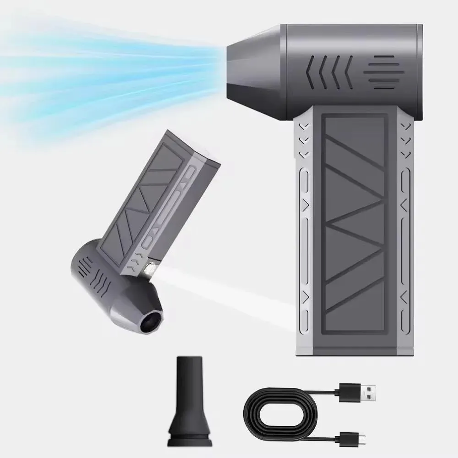 Aspiradora Sopladora Recarga Usb Luz Mini Jet Fan Accesorios Negro Turbo Mini Soplador 7