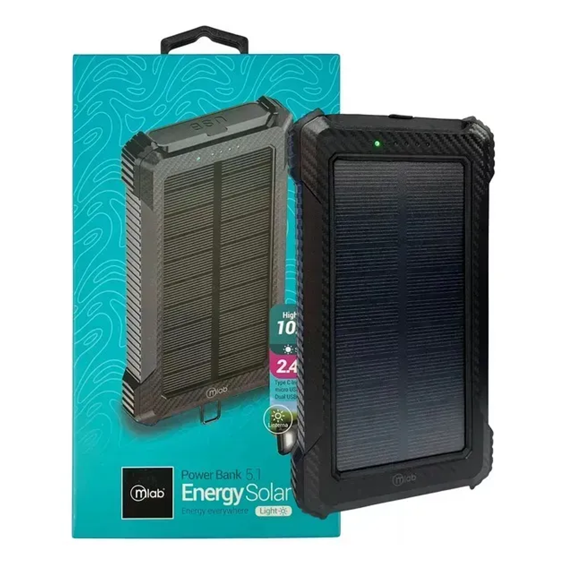Power Bank Carga Solar 10000 Mah Negro Batería Externa Mlab Negro Carga Dual Todoterreno 6