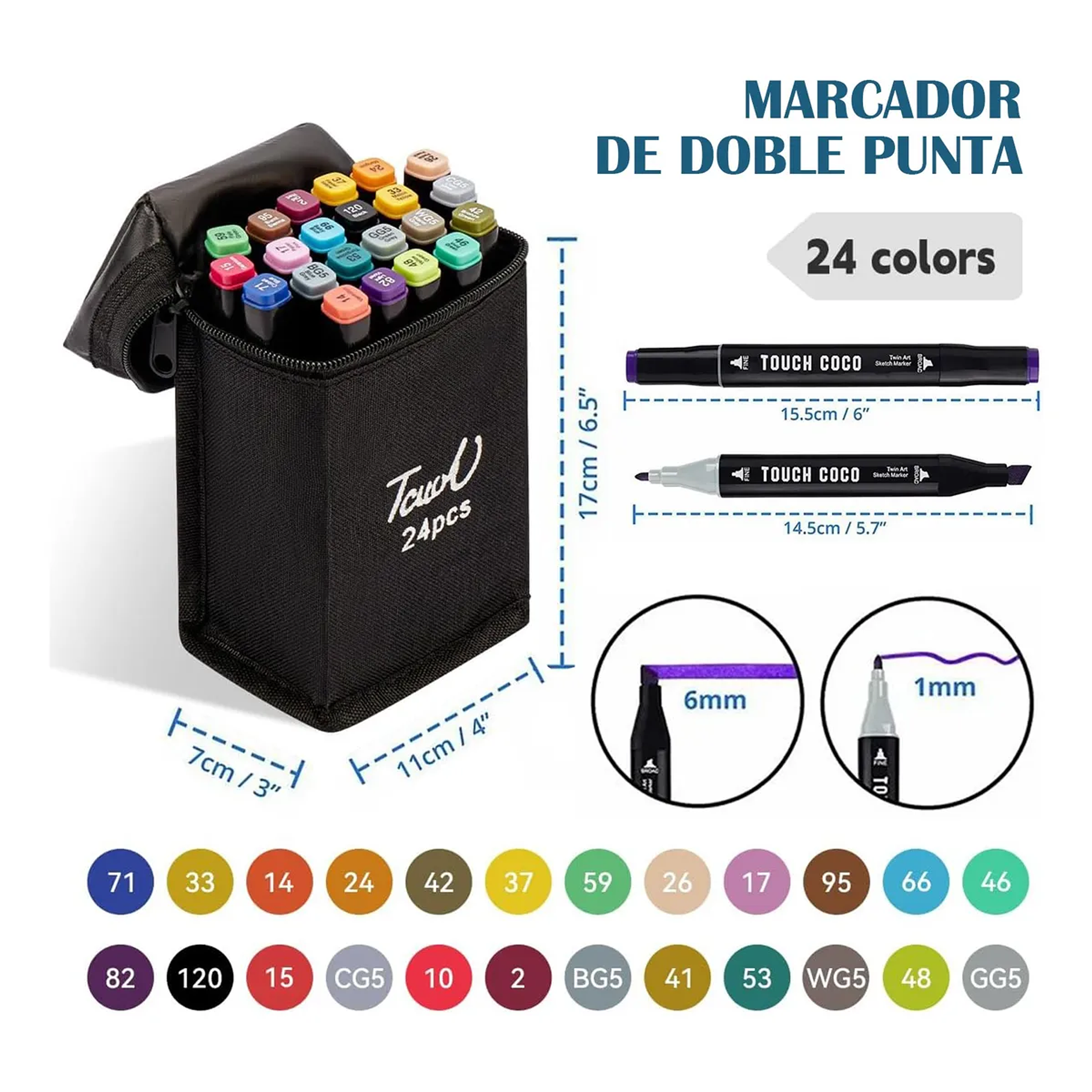 Marcadores Set De 24 Plumones Doble Punta Para Colorear Marcadores Vibrante 3