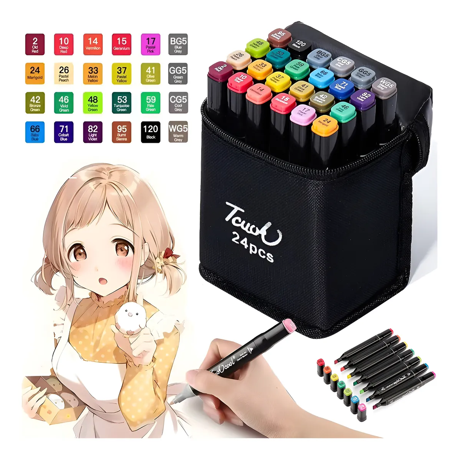 Marcadores Set De 24 Plumones Doble Punta Para Colorear Marcadores Vibrante 1