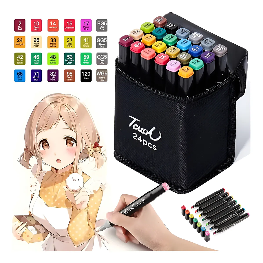 Marcadores Set De 24 Plumones Doble Punta Para Colorear Marcadores Vibrante 1