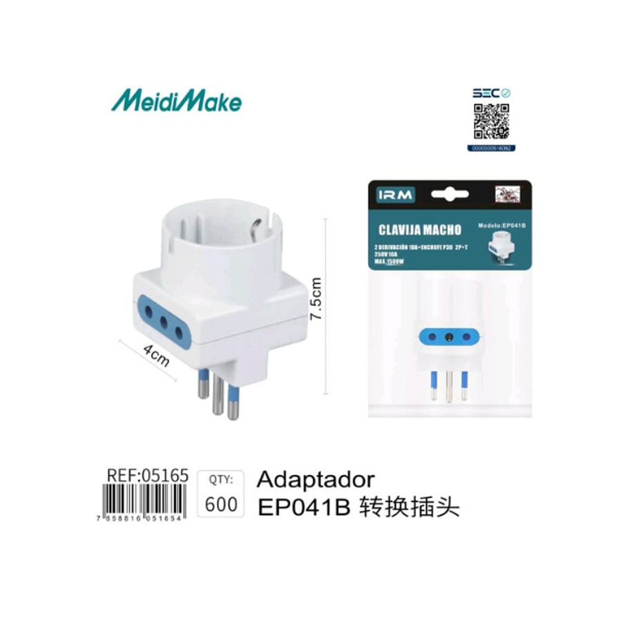 Adaptador Enchufe Europeo A Nacional Triple 2