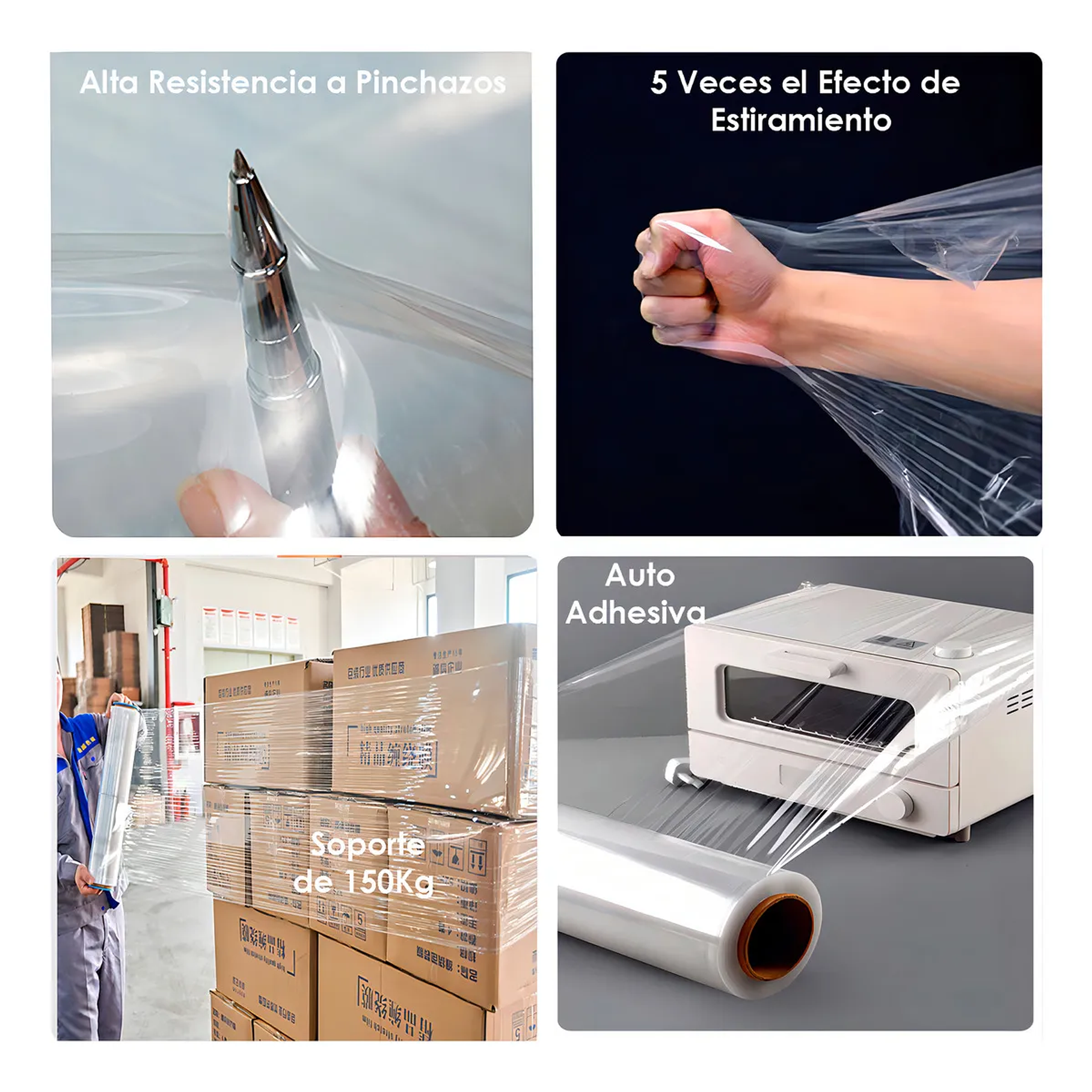 Pack de 6Alusa Film Plastico Stretch Transparente Rollo Para Embalaje 200mt 50Cm 2kg 10