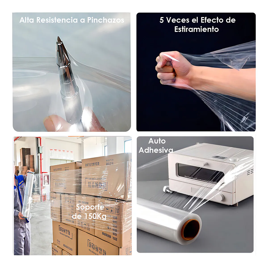 Pack de 6Alusa Film Plastico Stretch Transparente Rollo Para Embalaje 200mt 50Cm 2kg 10