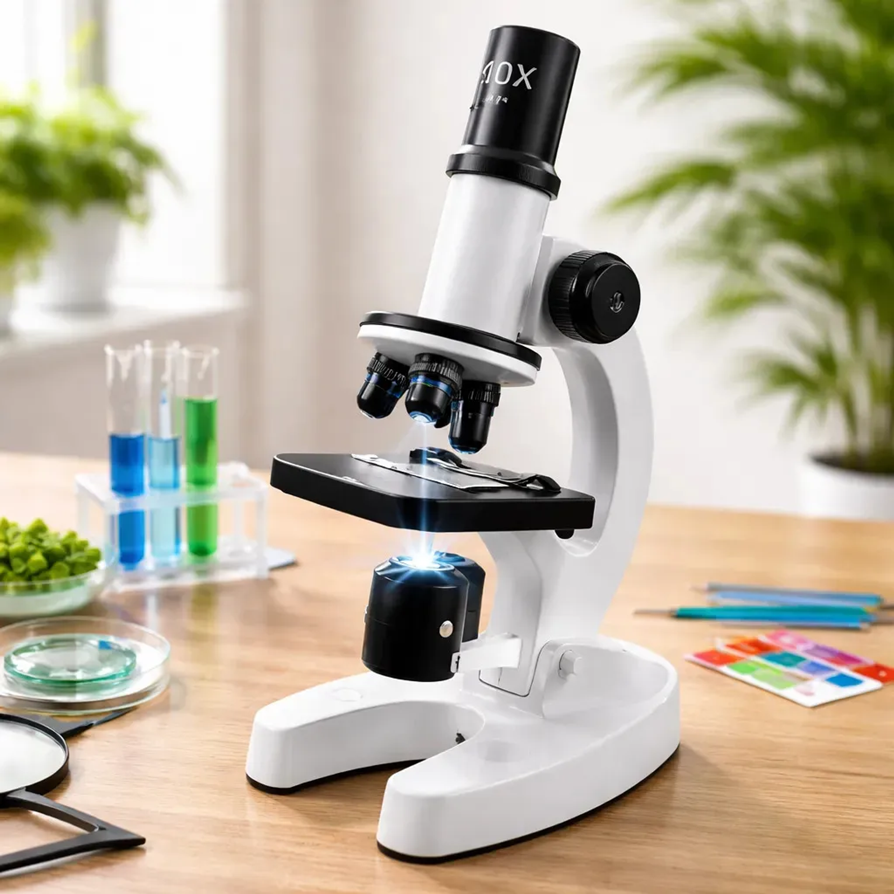 Microscopio Óptico Compuesto Didáctico 1200x Con Luz Led 8 Colores Para Niños Aprendizaje 2RL 3