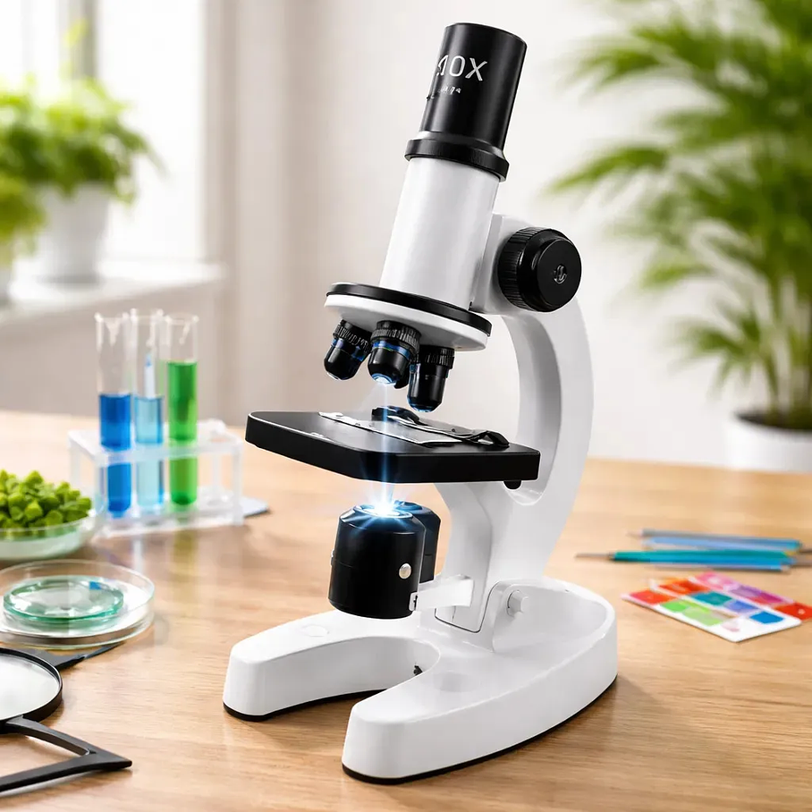 Microscopio Óptico Compuesto Didáctico 1200x Con Luz Led 8 Colores Para Niños Aprendizaje 2RL 3