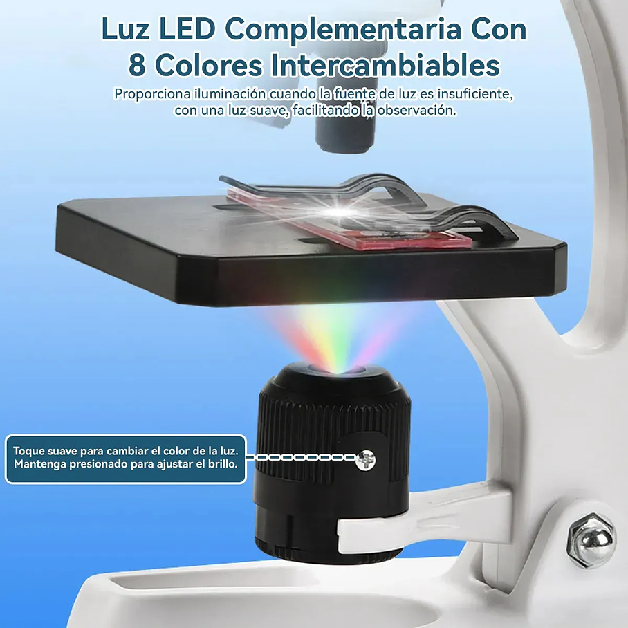 Microscopio Óptico Compuesto Didáctico 1200x Con Luz Led 8 Colores Para Niños Aprendizaje 2RL 4