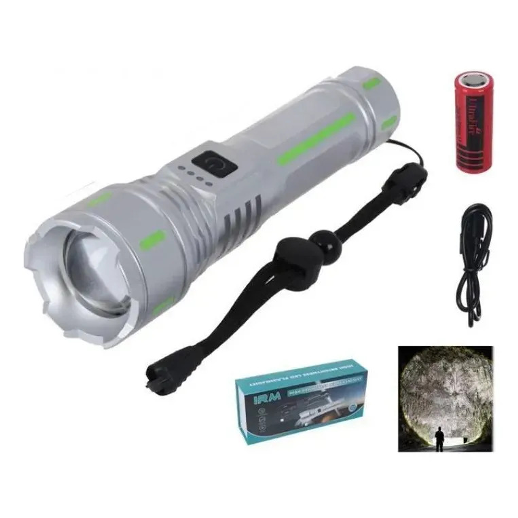 Linterna Recargable Usb Super Light Led 10000 Lm Blanco Gris Linterna Reflectante Plateado 2rl Batería Recargable 8800 Mah 1