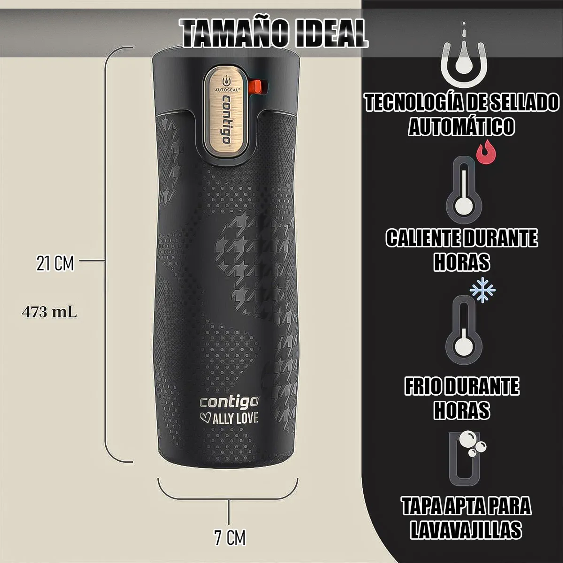 Vaso Térmico Contigo 473ml Mug  Allylove Autoseal De Acero Inoxidable Vaso Color Negro 4