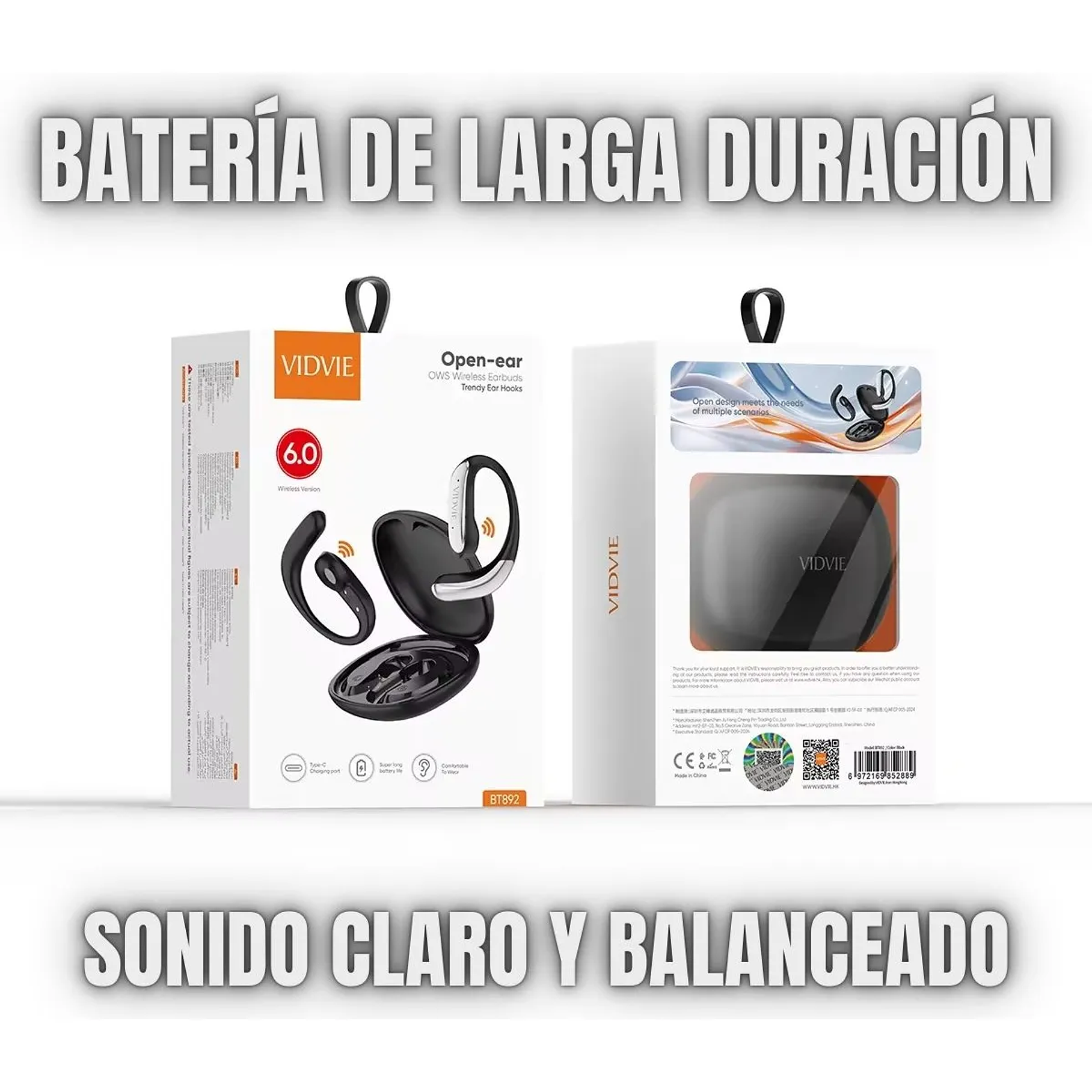 Audifonos Deportivos Oido Abierto Open Ear Bluetooth Negro Vidvie Bt892 2