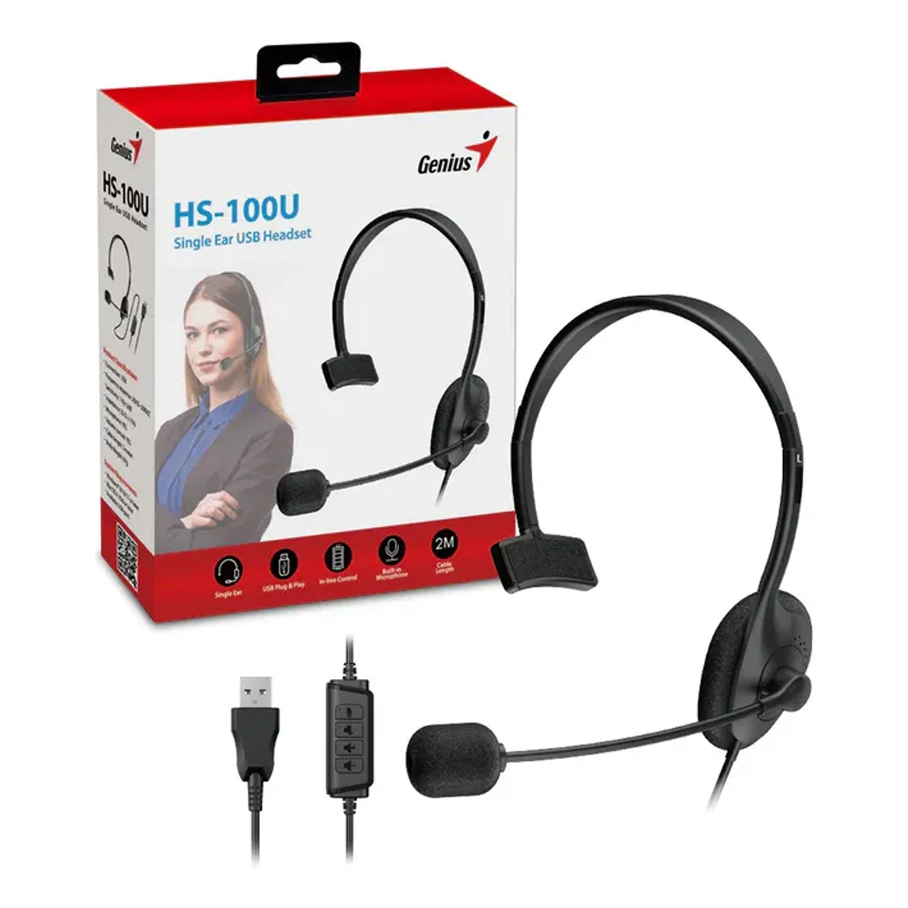 Audifonos Con Microfono Genius HS-100U Call Center Single Ear Usb Headset 1