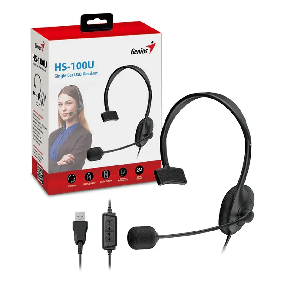 Audifonos Con Microfono Genius HS-100U Call Center Single Ear Usb Headset 1