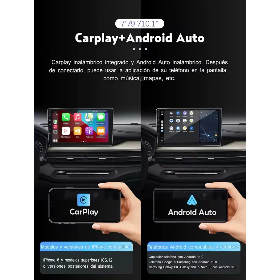 Radio Auto 2 Din Android 9 Pulgadas Grande Carplay 4g + 64g Gps Bluetooth 3