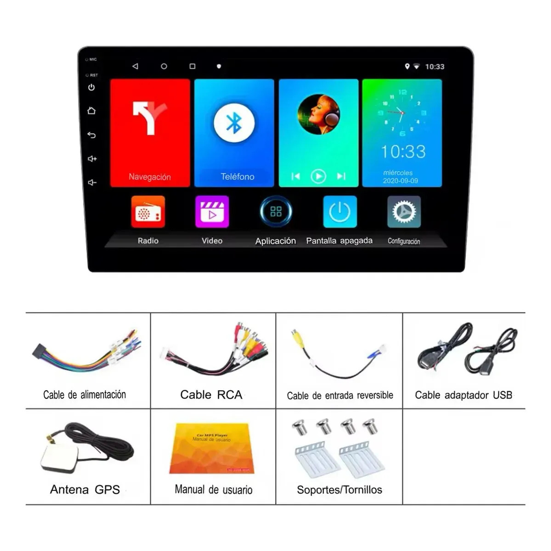 Radio Auto 2 Din Android 9 Pulgadas Grande Carplay 4g + 64g Gps Bluetooth 4