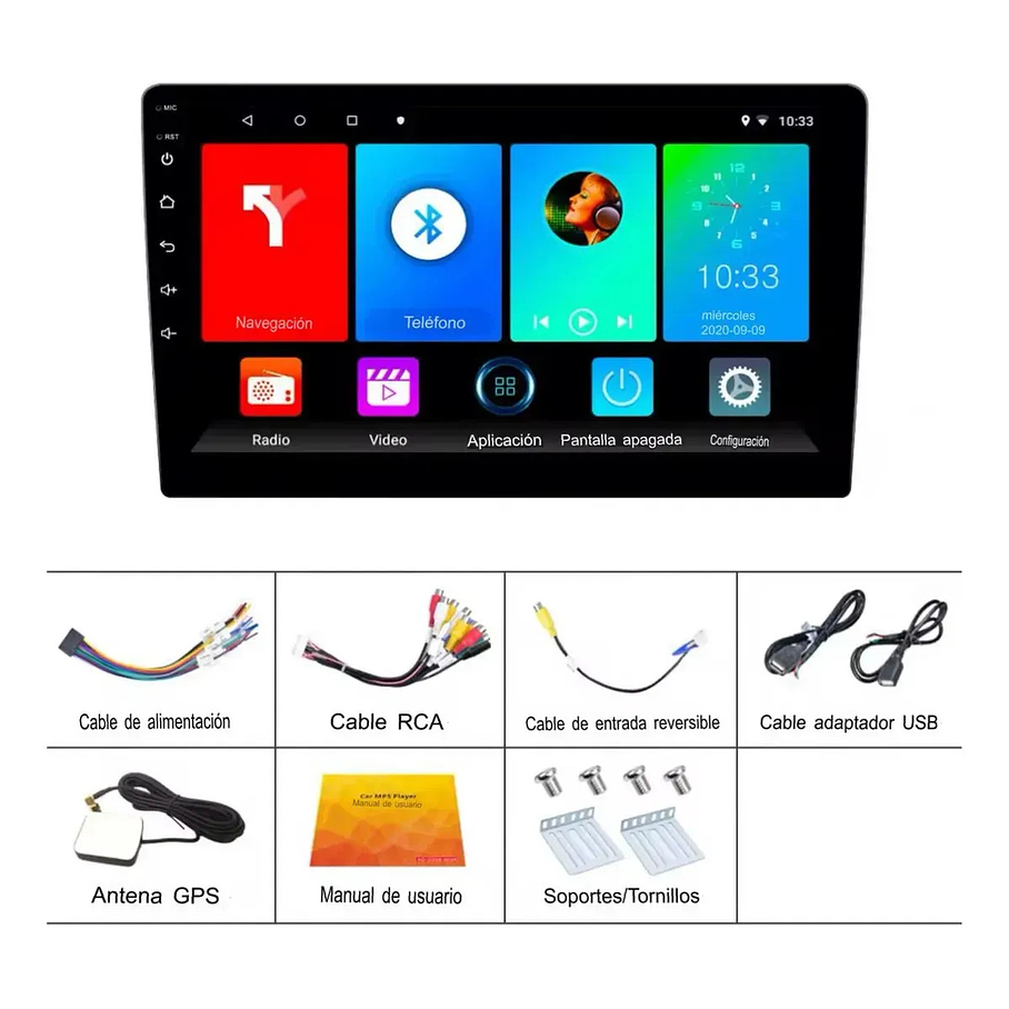 Radio Auto 2 Din Android 9 Pulgadas Grande Carplay 4g + 64g Gps Bluetooth 4