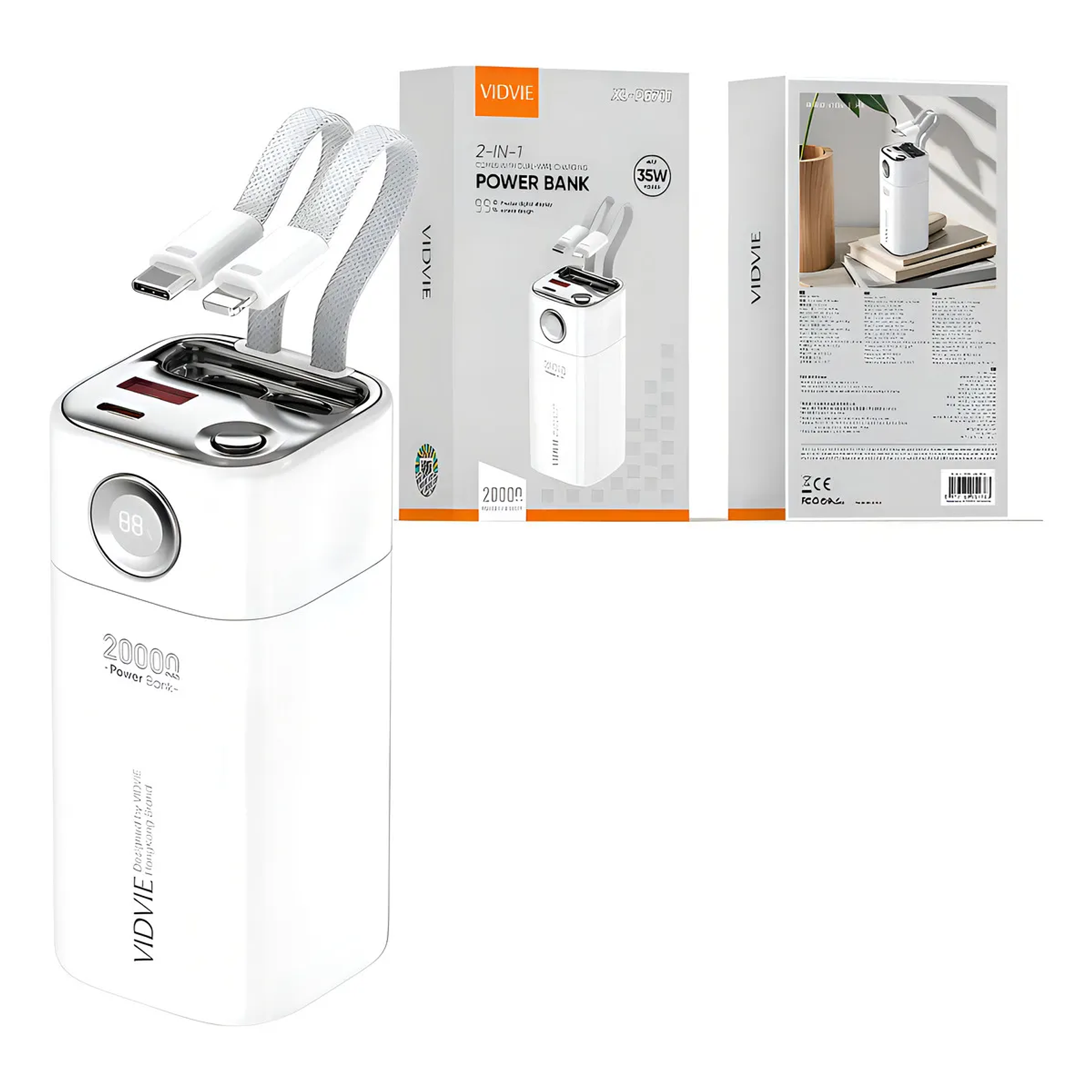 Power Bank Portátil Banco De Energía 2 En 1 Vidvie Pb711 Blanco 1