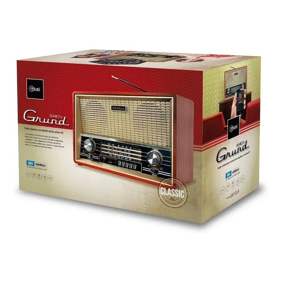 Parlante Mlab 8733 Retro Grund Bluetooth Usb Fm Color Café Diseño Vintage 2