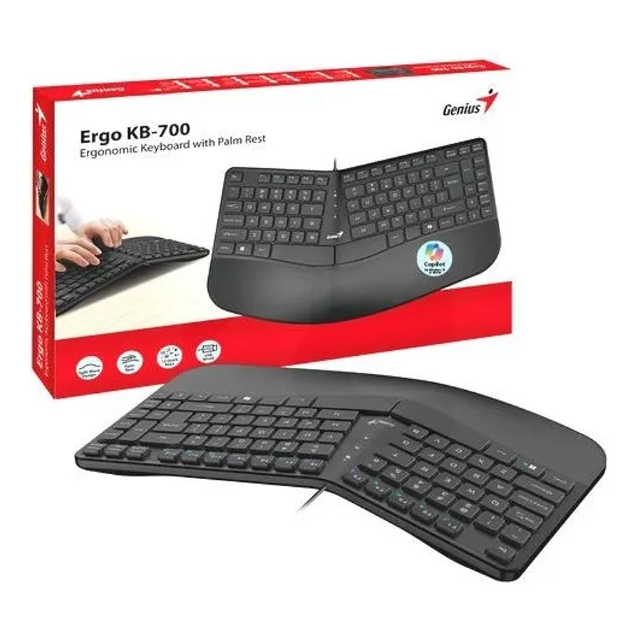 Teclado Genius Ergo Kb-700 C/tecla Copilot Usb Sp Negro Idioma Español Latinoamérica 1