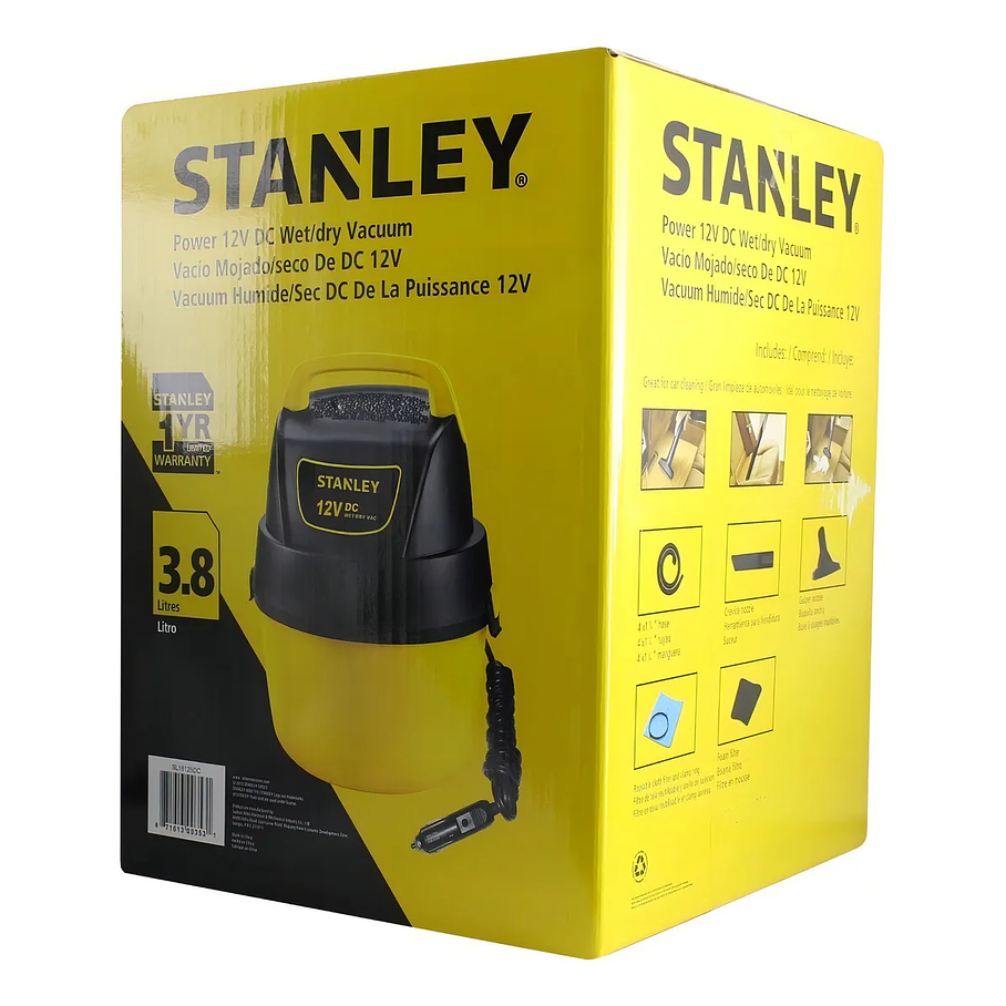 Aspiradora Portátil Stanley 12v Seco Y Mojado 3.8 Litros Color Amarillo/Negro 8