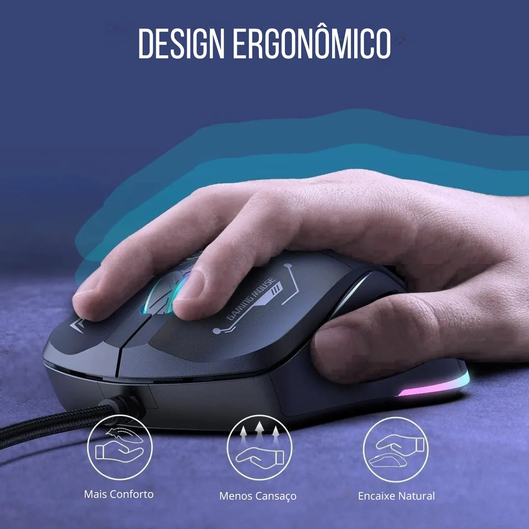 Mouse Gamer Onikuma Cw917 Cableado 3600 Dpi 6 Botones Rgb Color Negro 5