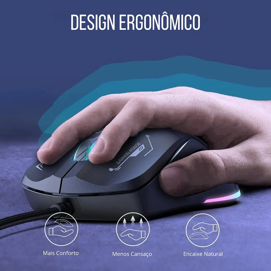 Mouse Gamer Onikuma Cw917 Cableado 3600 Dpi 6 Botones Rgb Color Negro 5