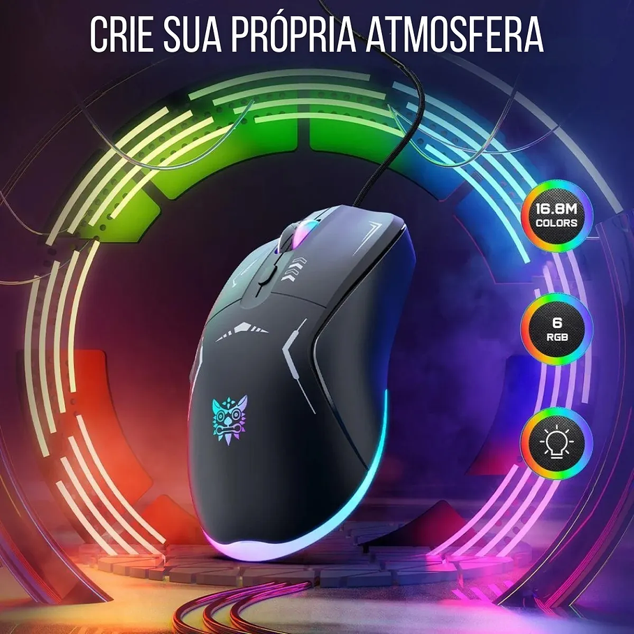 Mouse Gamer Onikuma Cw917 Cableado 3600 Dpi 6 Botones Rgb Color Negro 6