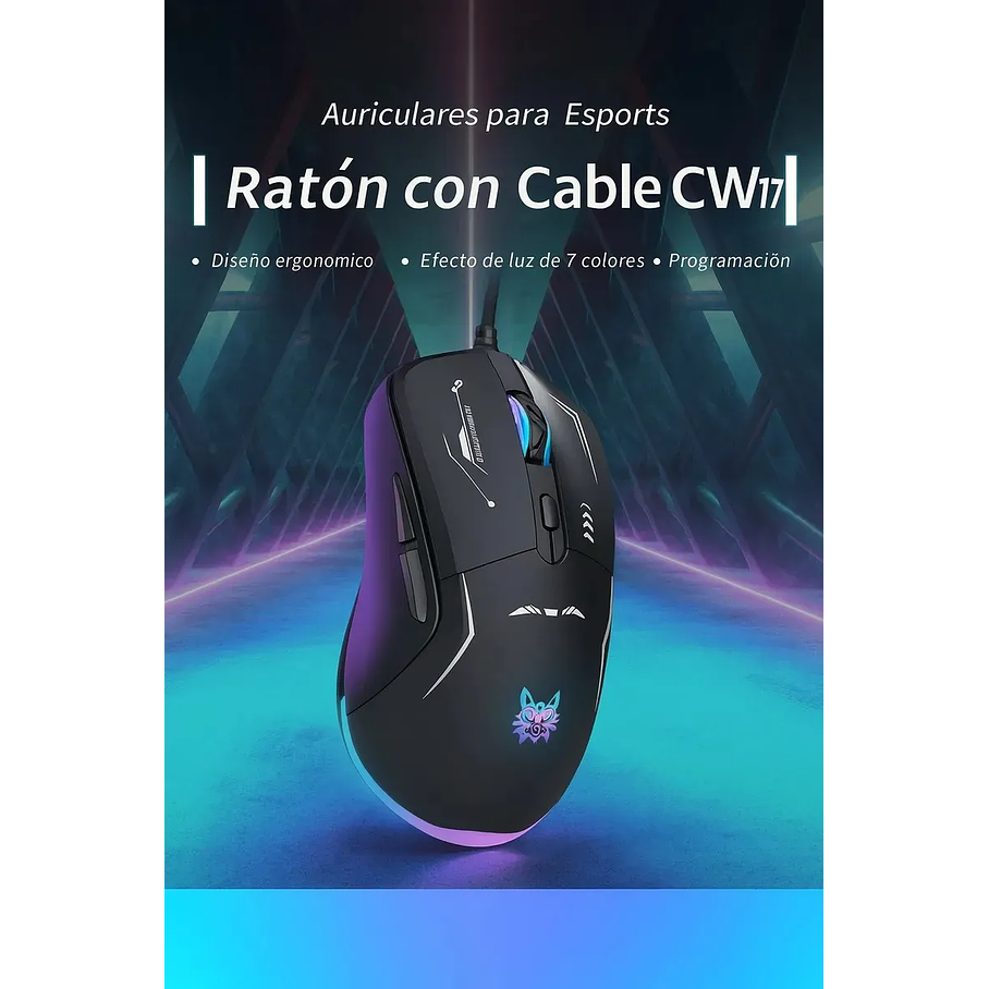 Mouse Gamer Onikuma Cw917 Cableado 3600 Dpi 6 Botones Rgb Color Negro 9