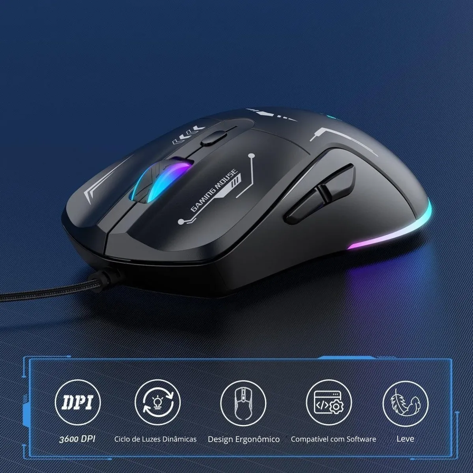 Mouse Gamer Onikuma Cw917 Cableado 3600 Dpi 6 Botones Rgb Color Negro 10