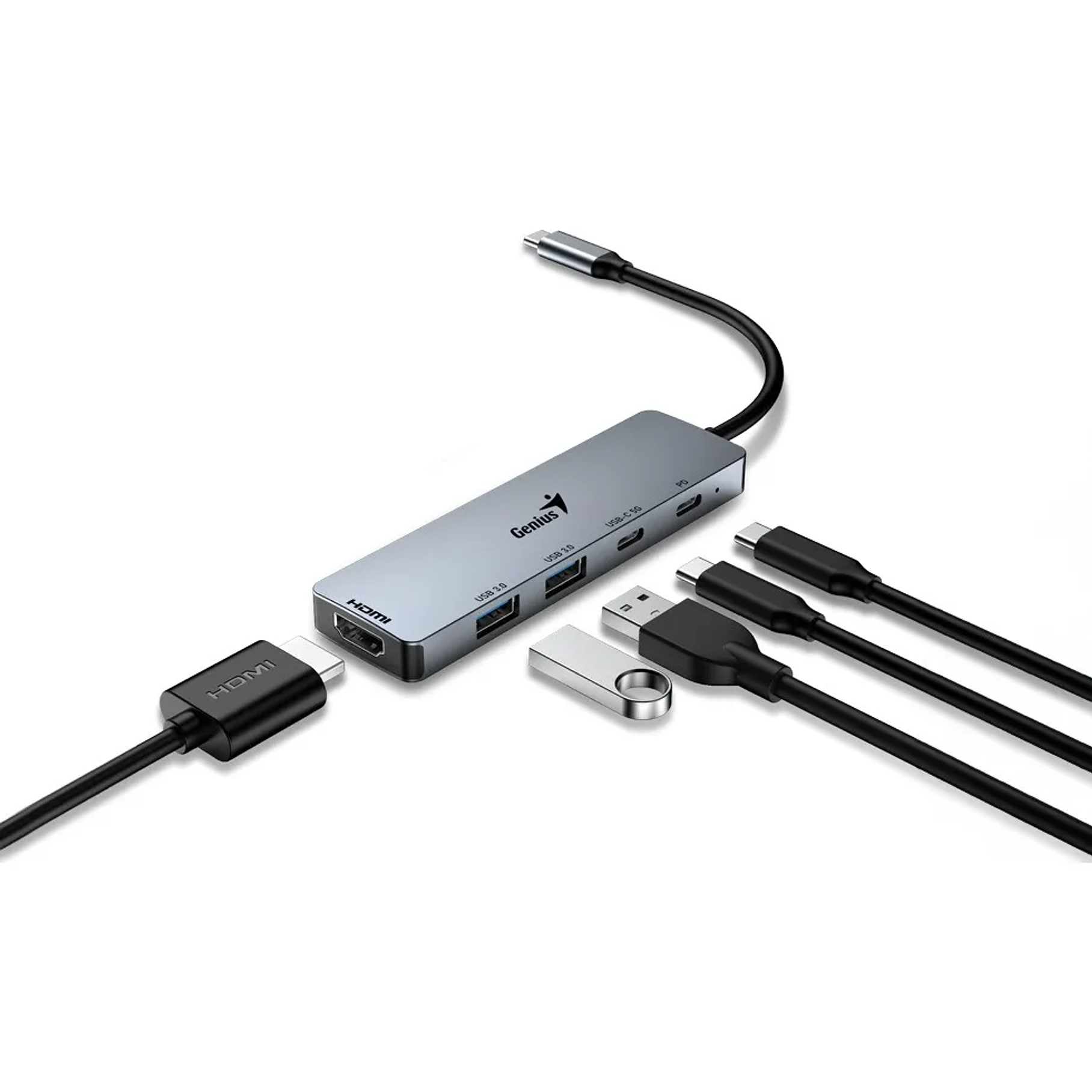 Hub Genius Uh-500 5 En 1 Usb Tipo C Hdmi Usb 3.0 Usb C Pcreg Color Gris Oscuro 3
