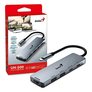 Hub Genius Uh-500 5 En 1 Usb Tipo C Hdmi Usb 3.0 Usb C Pcreg Color Gris Oscuro