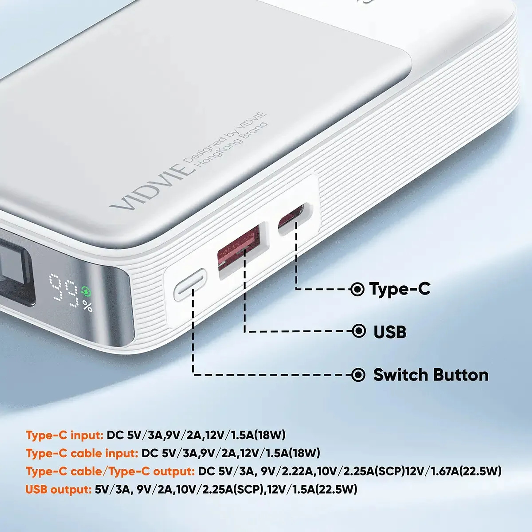 Power Bank Vidvie 10000 Mah Retractable Type-c Charging Cable Power Bank PB7028 8