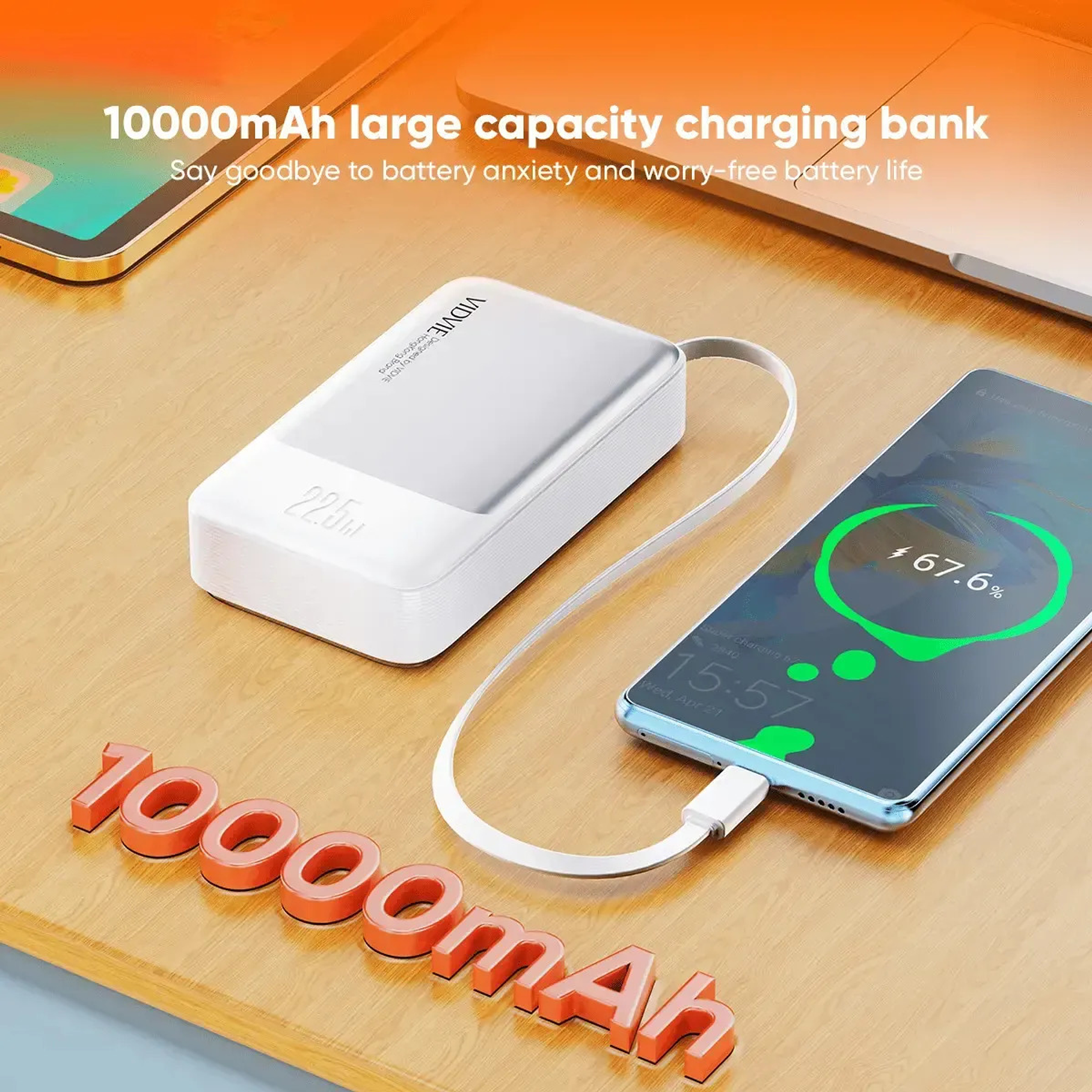Power Bank Vidvie 10000 Mah Retractable Type-c Charging Cable Power Bank PB7028 9