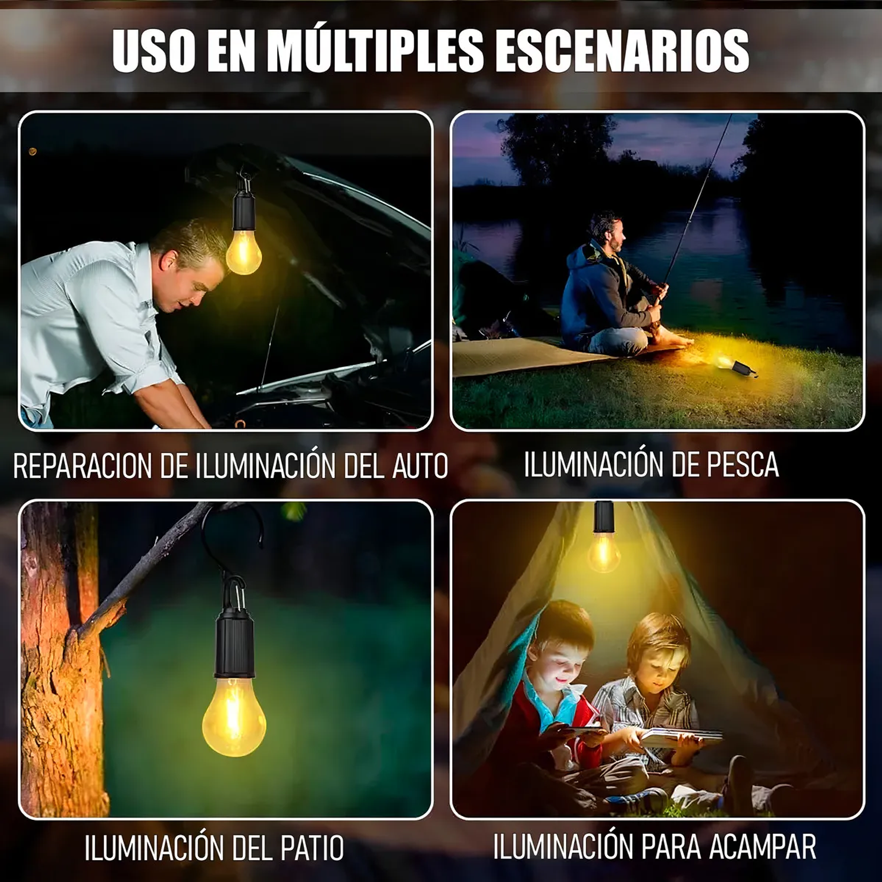 Pack 2 Ampolleta Recargable Ampolletas Camping Colgantes Ampolletas Recargables Led 15w Plástico Ampolleta Emergencia  6