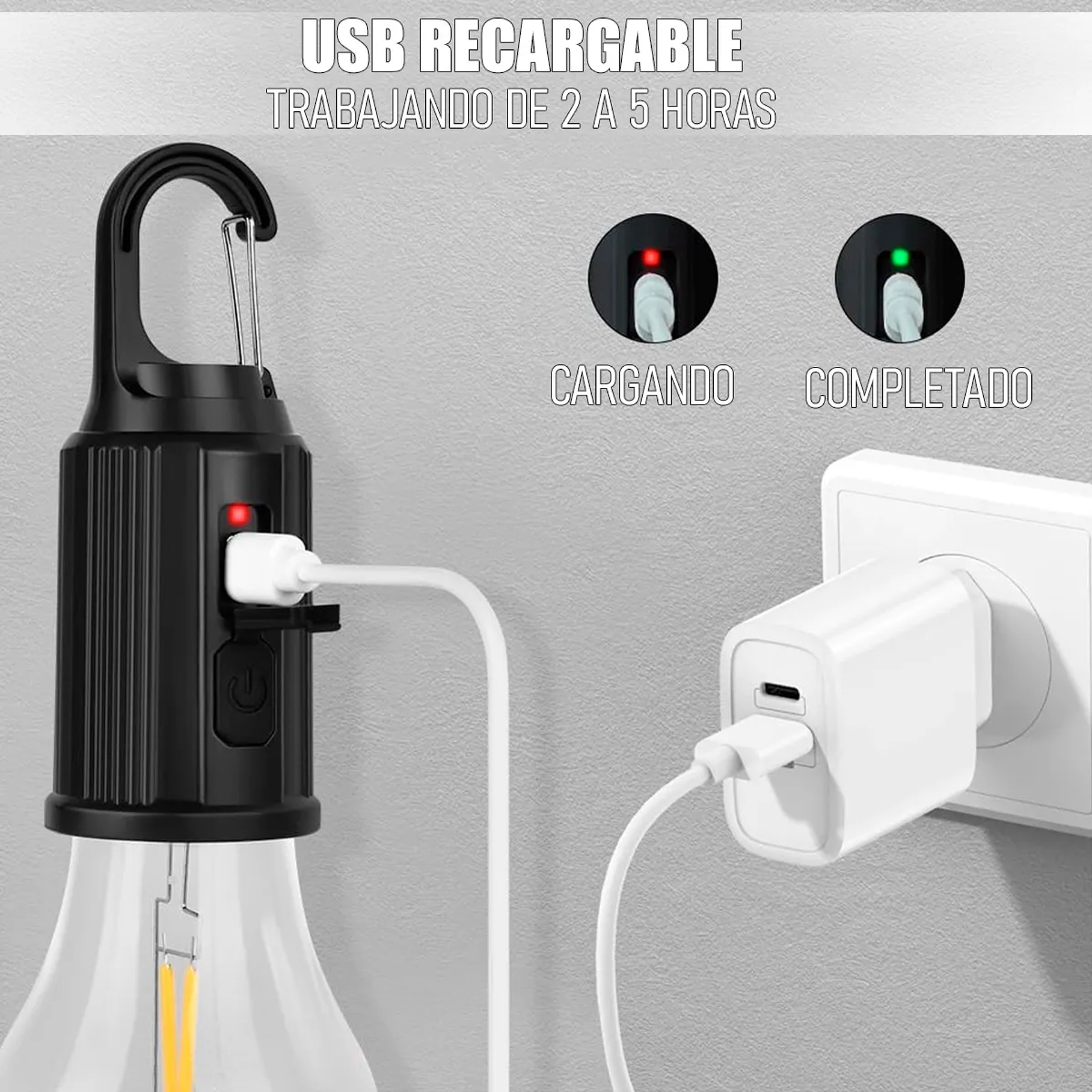 Pack 2 Ampolleta Recargable Ampolletas Camping Colgantes Ampolletas Recargables Led 15w Plástico Ampolleta Emergencia  9