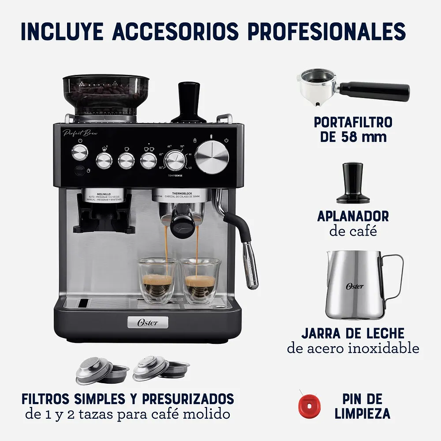Cafetera Espresso Oster Perfect Brew Bvstem7301 Gris Industrial  4