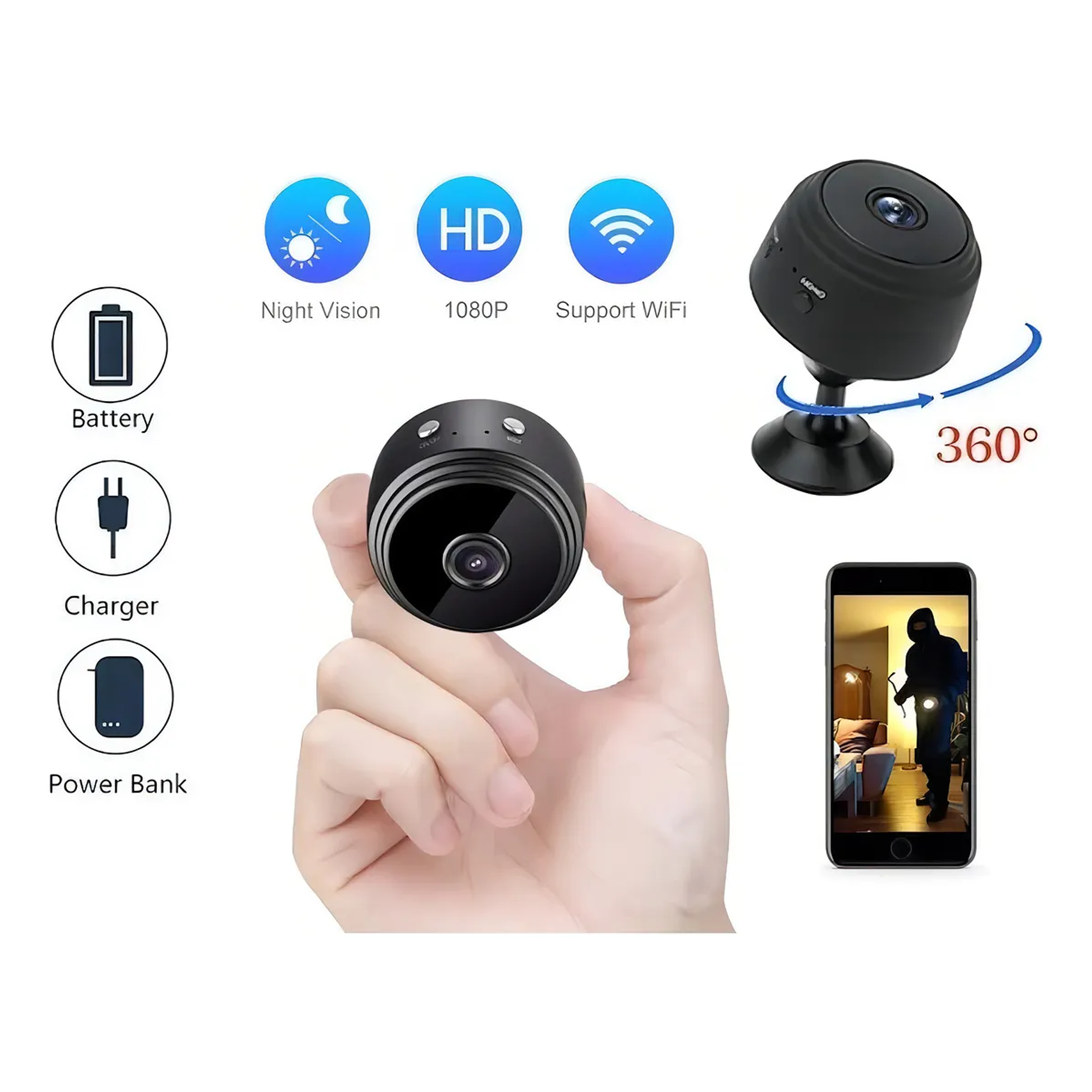 Camara Espia Audio Video Detecta Movimiento Color Negro A9 9