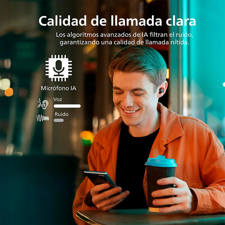 Audífono True Wireless Bluetooth Philips TAT1209BK Negro Luz Blanco 6